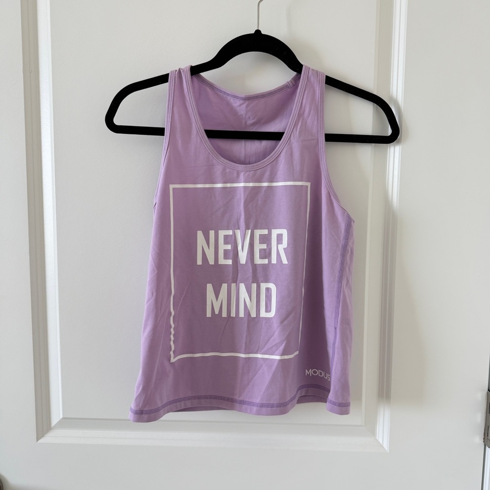 Modus "Never Mind" Lavender Graphic Tank Top Size Small NWOT